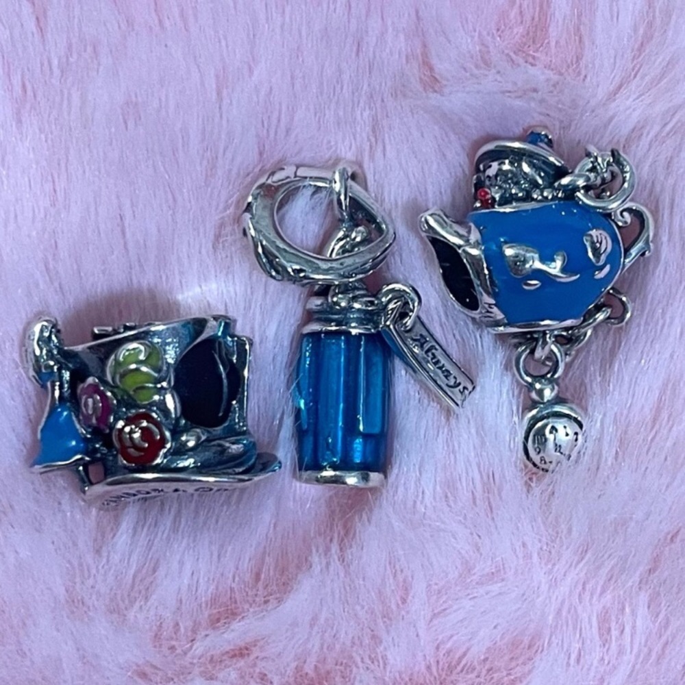 3 S925 Sterling Silver Disney Alice In Wonderland Collection Charm Bundle